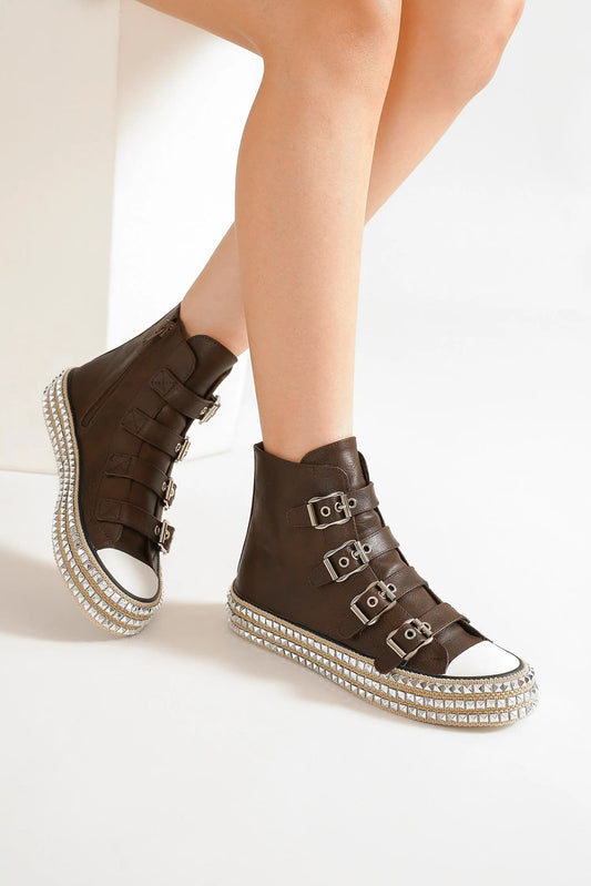 Women's Multi-Buckle Straps Studded Platform Sneakers