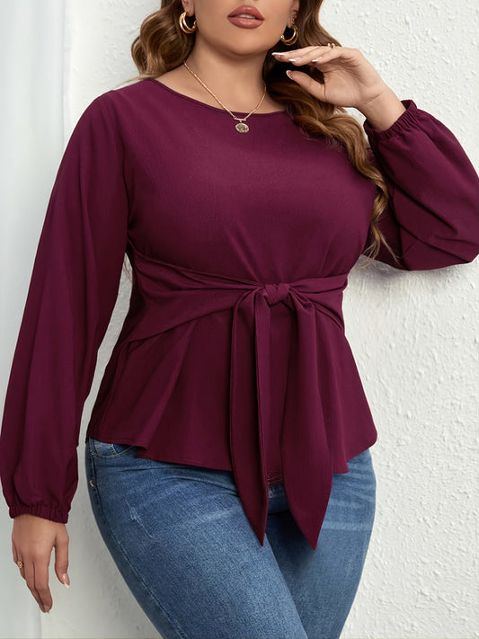 Plus Size Front Tie Long Sleeve Top