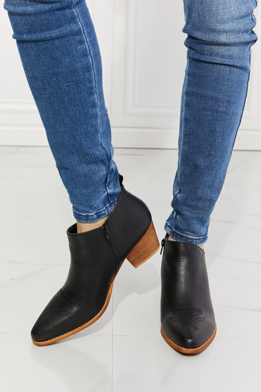 Embroidered Crossover Bootie in Black