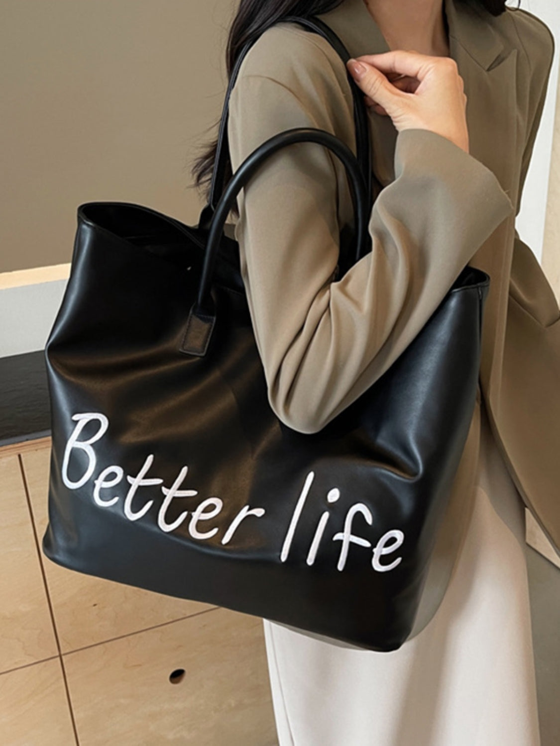 BETTER LIFE Faux Leather Tote Bag