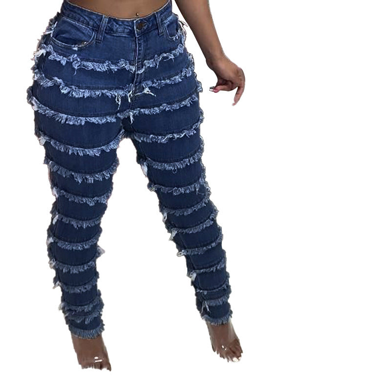 Plus Sized Fringed Stretched Jeans