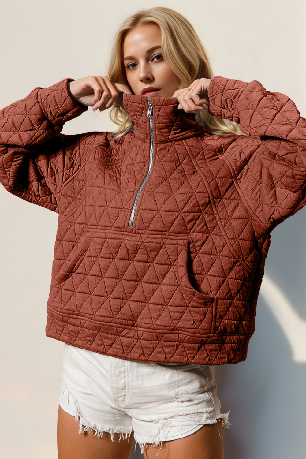Long Sleeve Quilted Sweatshirt with Pocket
