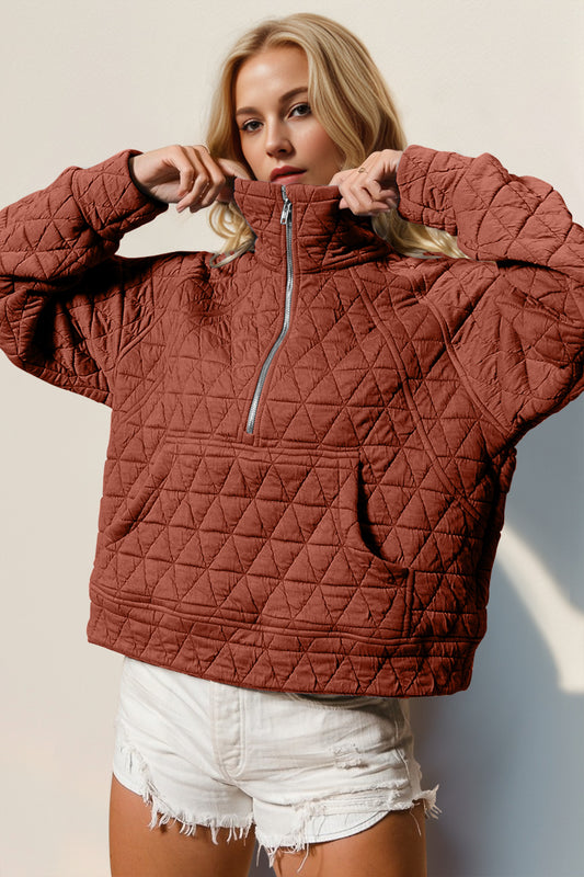 Long Sleeve Quilted Sweatshirt with Pocket