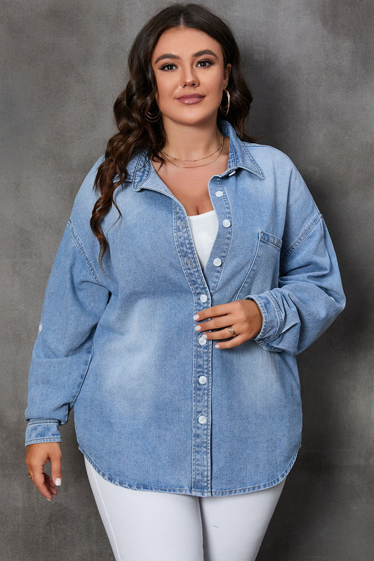 Plus Size Pocketed Denim Top