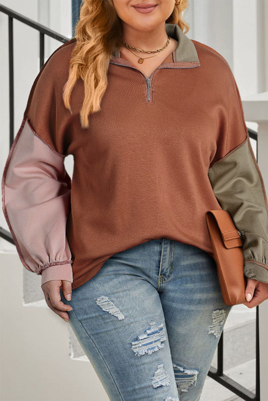 Plus Size Exposed Seam Color Block Top